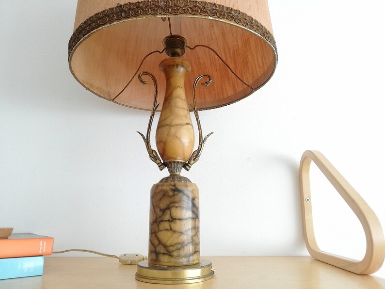 Large marble Art Nouveau buffet table accent lamp Regency