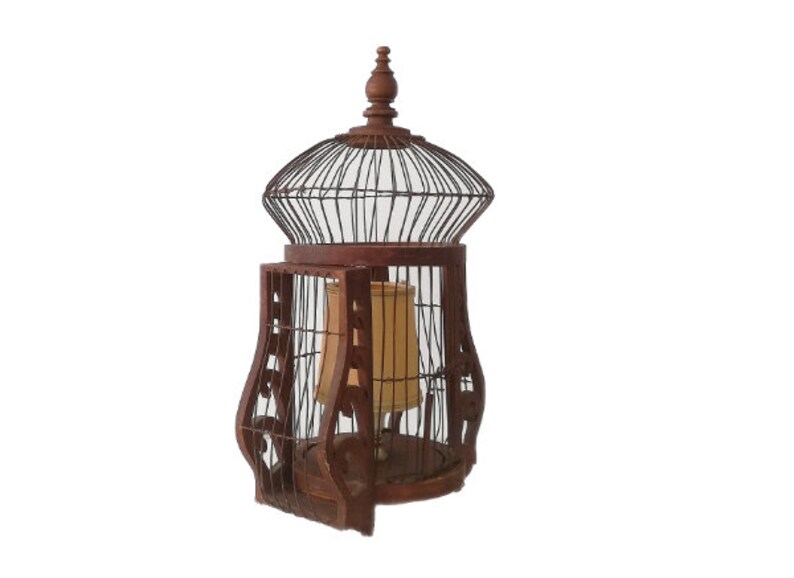 Large wood and wire Bird home cage table lamp farmhouse rustic