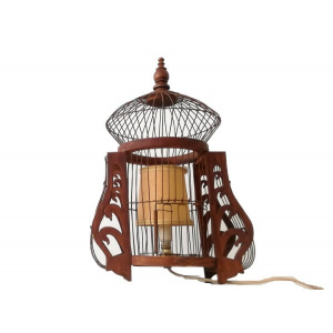 Large wood and wire Bird home cage table lamp farmhouse rustic