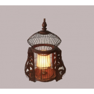 Large wood and wire Bird home cage table lamp farmhouse rustic