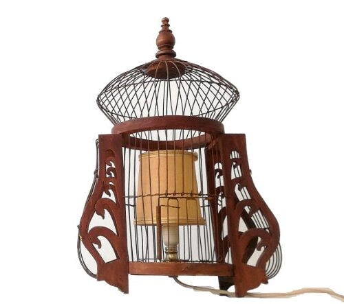 Large wood and wire Bird home cage table lamp farmhouse rustic
