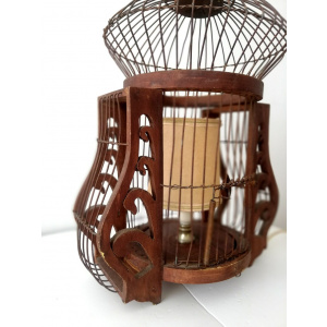 Large wood and wire Bird home cage table lamp farmhouse rustic