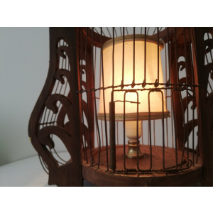 Large wood and wire Bird home cage table lamp farmhouse rustic
