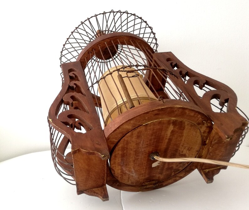 Large wood and wire Bird home cage table lamp farmhouse rustic