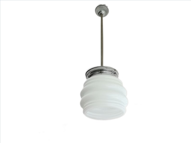 Mid Century modern light fixture opaline white milk glass Danish modern ceiling lamp