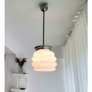 Mid Century modern light fixture opaline white milk glass Danish modern ceiling lamp