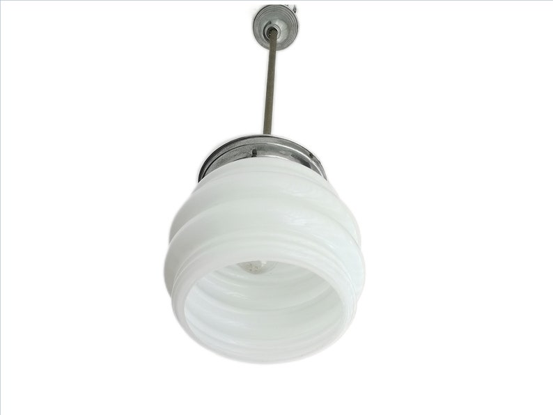 Mid Century modern light fixture opaline white milk glass Danish modern ceiling lamp