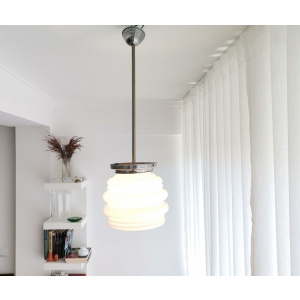 Mid Century modern light fixture opaline white milk glass Danish modern ceiling lamp