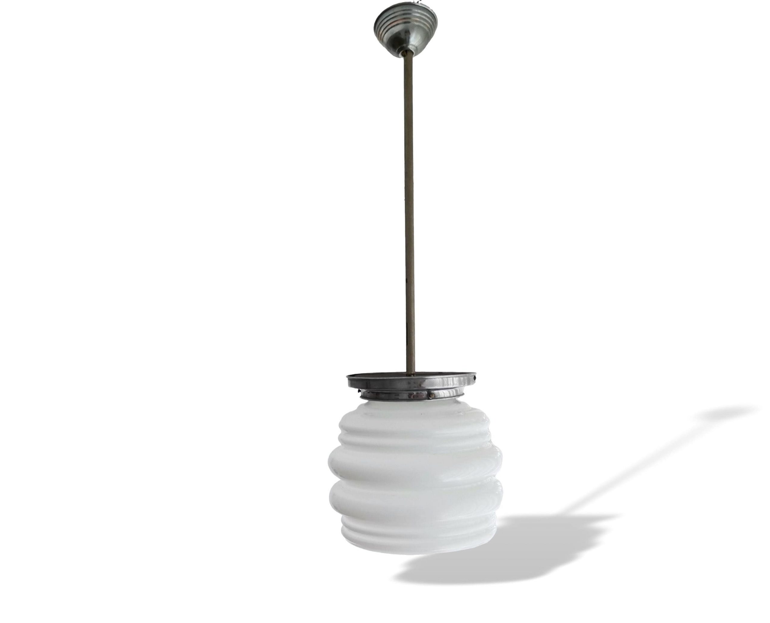 Mid Century modern light fixture opaline white milk glass Danish modern ceiling lamp