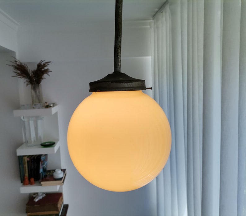 Simple Art Deco opaline globe ceiling lamp pendant light