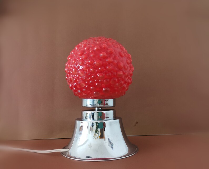 Mid Century Modern small red bubble glass bedside table Lamp