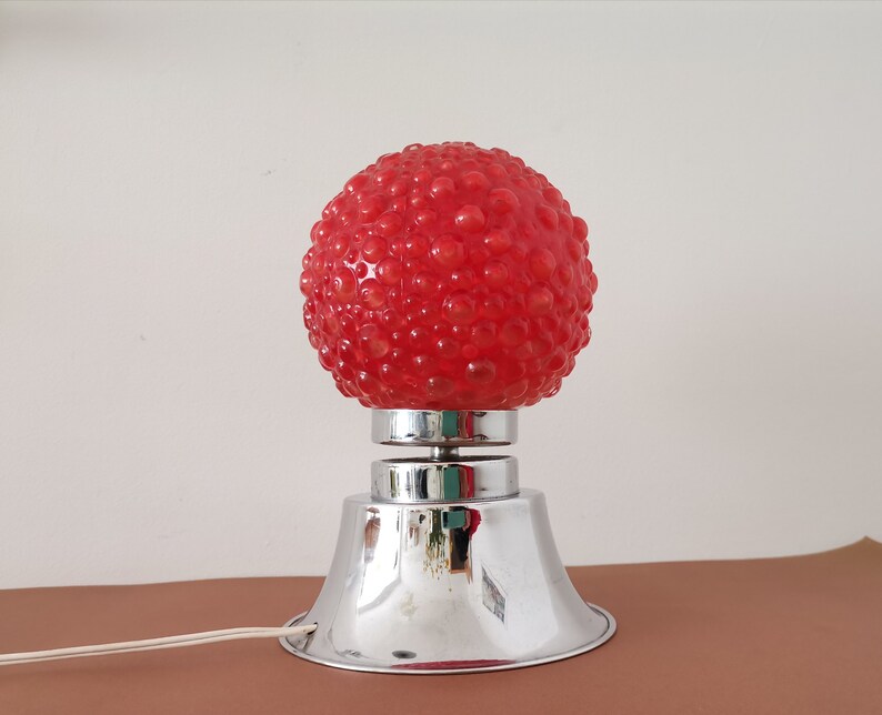 Mid Century Modern small red bubble glass bedside table Lamp