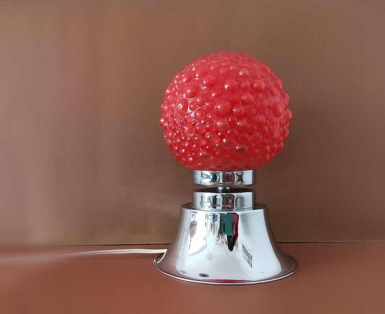 Mid Century Modern small red bubble glass bedside table Lamp