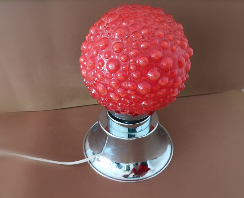 Mid Century Modern small red bubble glass bedside table Lamp