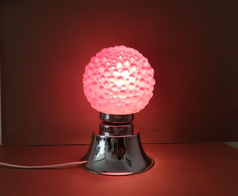 Mid Century Modern small red bubble glass bedside table Lamp