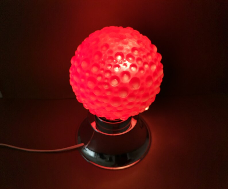 Mid Century Modern small red bubble glass bedside table Lamp