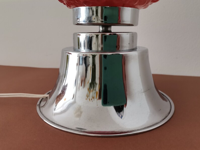 Mid Century Modern small red bubble glass bedside table Lamp