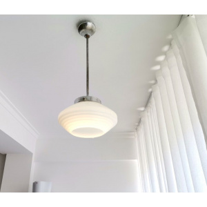 Mid Century opaline milk glass hanging lamp in Art Deco Style