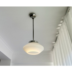 Mid Century opaline milk glass hanging lamp in Art Deco Style