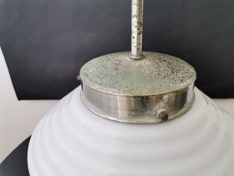 Mid Century opaline milk glass hanging lamp in Art Deco Style