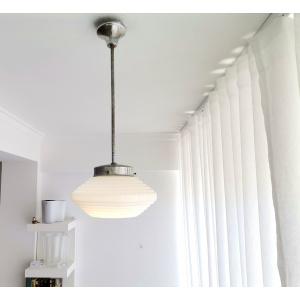 Mid Century opaline milk glass hanging lamp in Art Deco Style