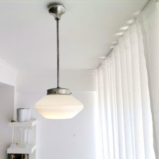 Mid Century opaline milk glass hanging lamp in Art Deco Style