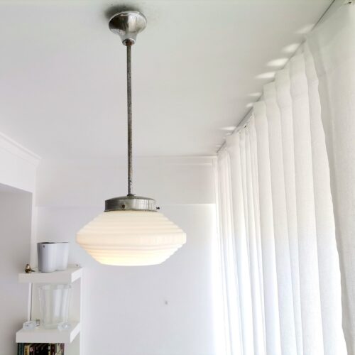 Mid Century opaline milk glass hanging lamp in Art Deco Style