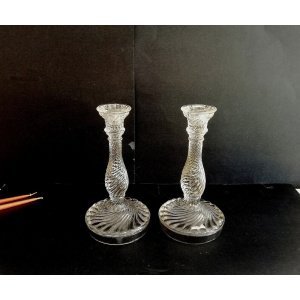 Pair Art Deco Candleholders Glass Candlestick Crystal Candle Holder