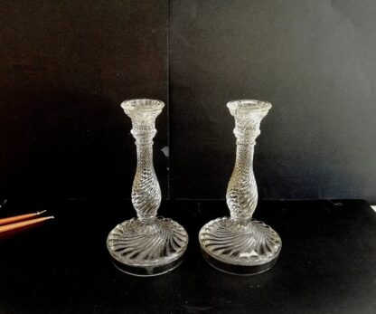 Pair Art Deco Candleholders Glass Candlestick Crystal Candle Holder - Image 2
