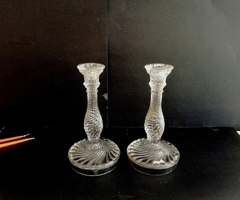 Pair Art Deco Candleholders Glass Candlestick Crystal Candle Holder