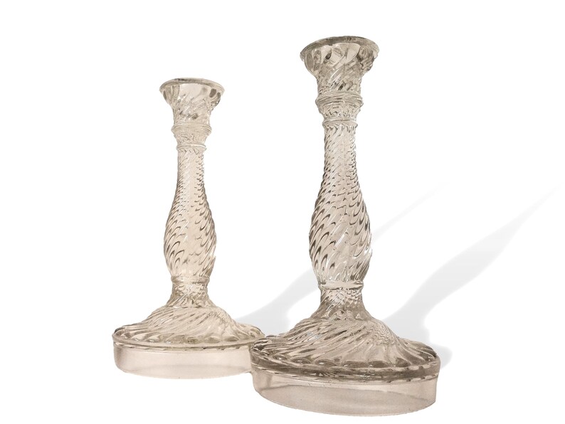Pair Art Deco Candleholders Glass Candlestick Crystal Candle Holder