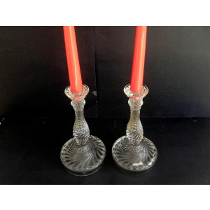 Pair Art Deco Candleholders Glass Candlestick Crystal Candle Holder