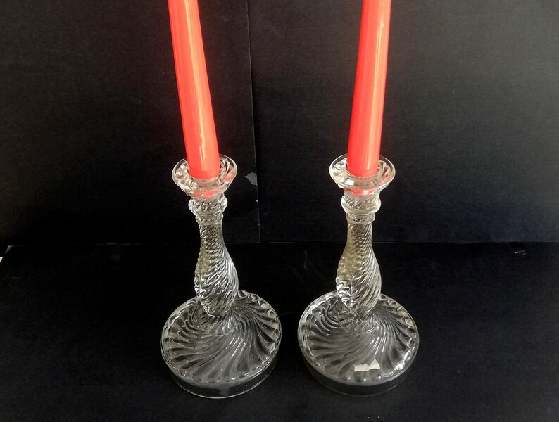 Pair Art Deco Candleholders Glass Candlestick Crystal Candle Holder