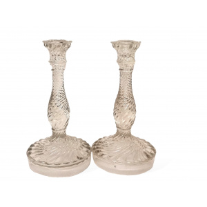 Pair Art Deco Candleholders Glass Candlestick Crystal Candle Holder