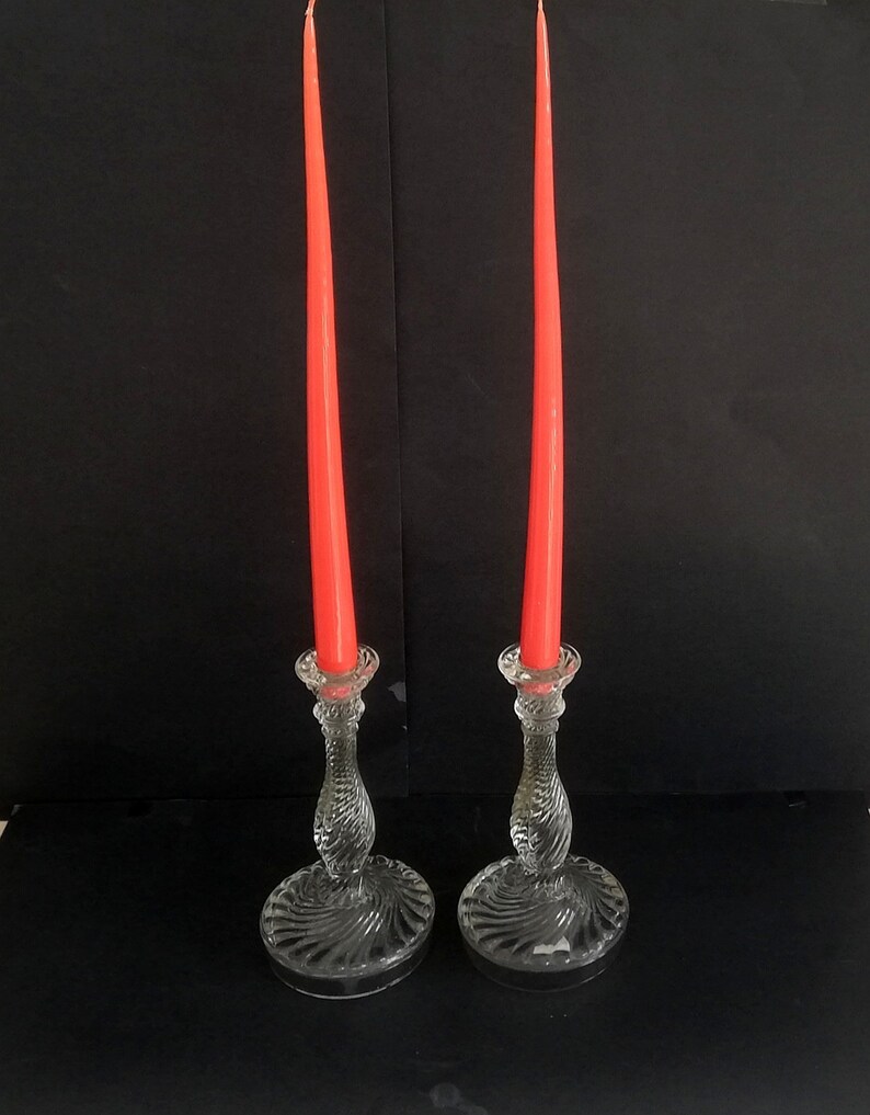 Pair Art Deco Candleholders Glass Candlestick Crystal Candle Holder