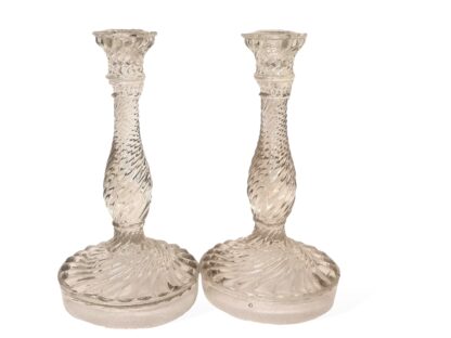 Pair Art Deco Candleholders Glass Candlestick Crystal Candle Holder