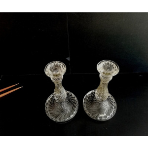 Pair Art Deco Candleholders Glass Candlestick Crystal Candle Holder