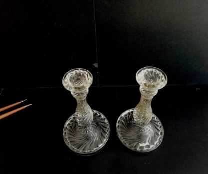 Pair Art Deco Candleholders Glass Candlestick Crystal Candle Holder - Image 6