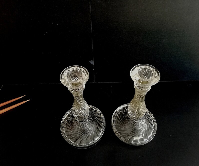 Pair Art Deco Candleholders Glass Candlestick Crystal Candle Holder