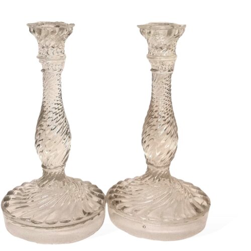 Pair Art Deco Candleholders Glass Candlestick Crystal Candle Holder