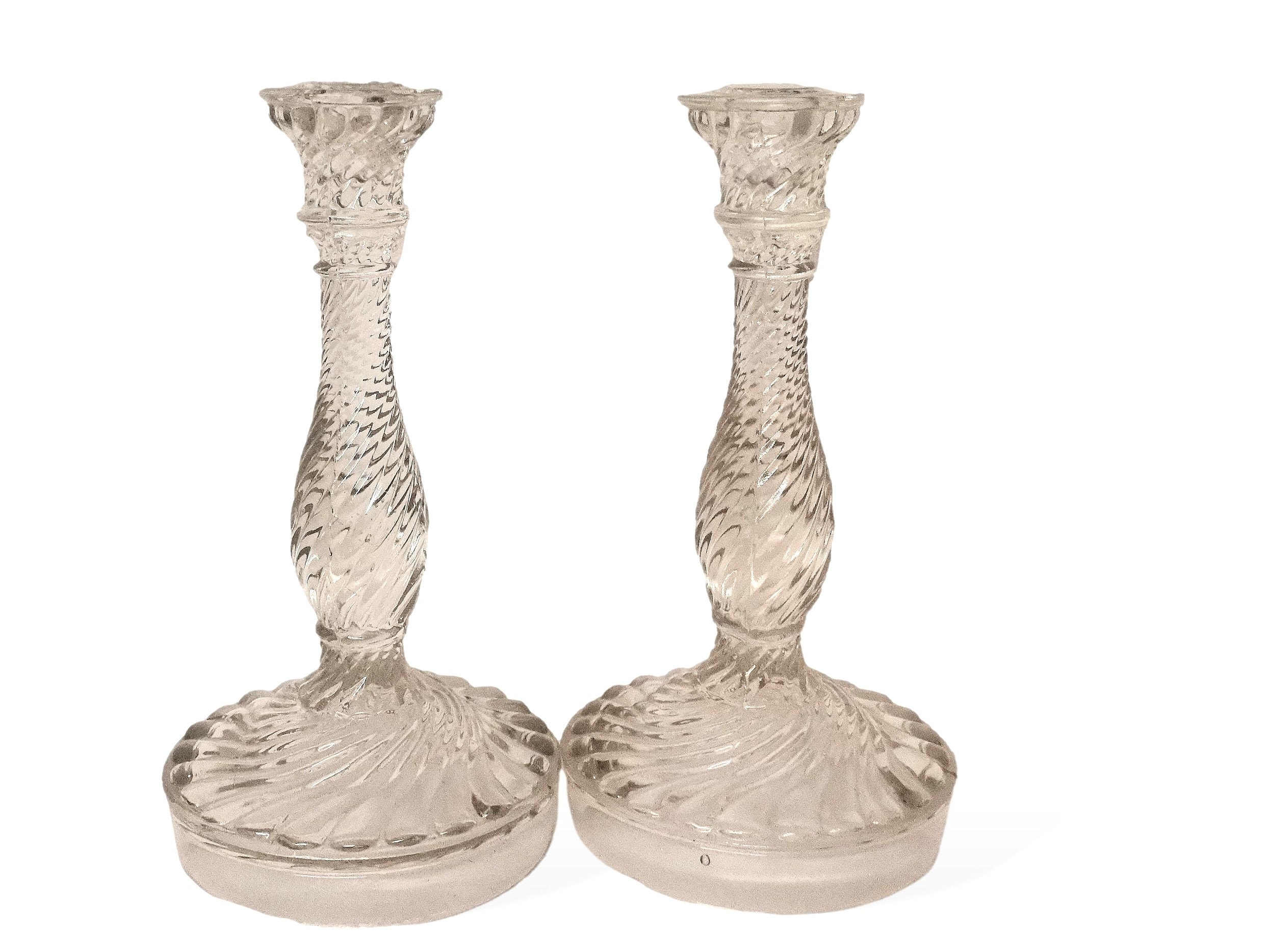 Pair Art Deco Candleholders Glass Candlestick Crystal Candle Holder