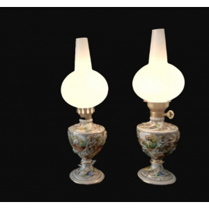 Pair Art Nouveau Ceramic Table Lamp Vintage Portuguese Pottery