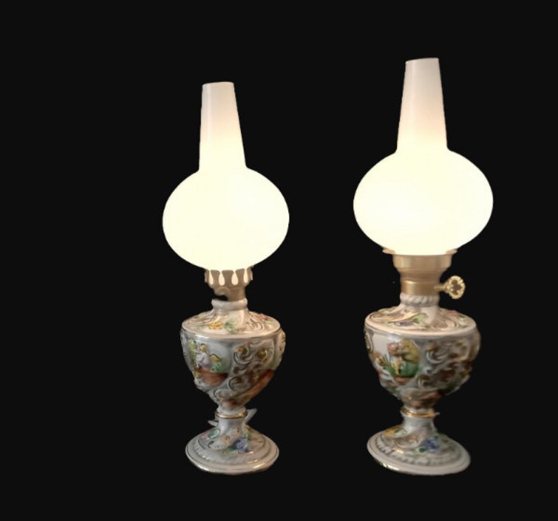 Pair Art Nouveau Ceramic Table Lamp Vintage Portuguese Pottery