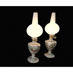 Pair Art Nouveau Ceramic Table Lamp Vintage Portuguese Pottery