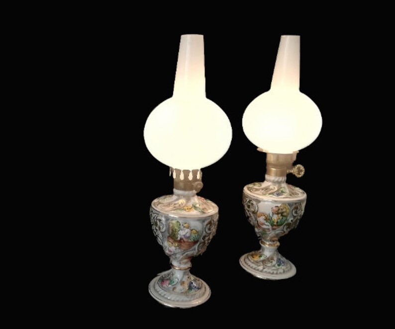 Pair Art Nouveau Ceramic Table Lamp Vintage Portuguese Pottery