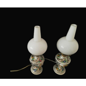 Pair Art Nouveau Ceramic Table Lamp Vintage Portuguese Pottery