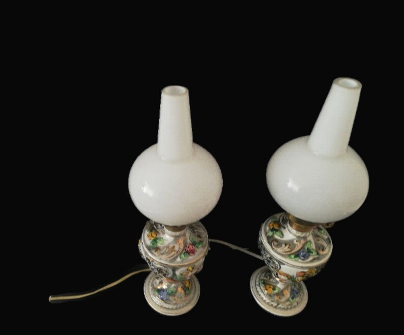 Pair Art Nouveau Ceramic Table Lamp Vintage Portuguese Pottery