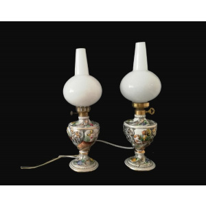 Pair Art Nouveau Ceramic Table Lamp Vintage Portuguese Pottery