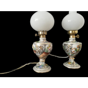 Pair Art Nouveau Ceramic Table Lamp Vintage Portuguese Pottery