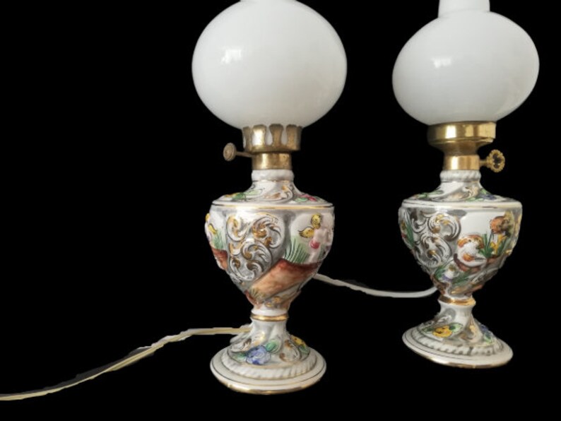 Pair Art Nouveau Ceramic Table Lamp Vintage Portuguese Pottery